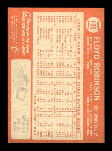 1964 Topps #195 Floyd Robinson Chicago White Sox EX HOF-10005950