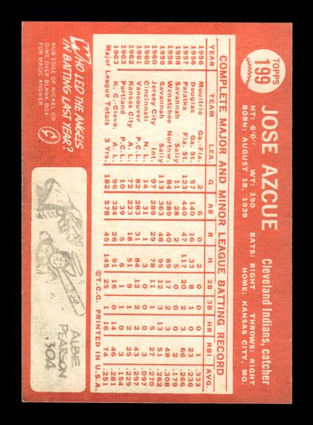 1964 Topps #199 Joe Azcue Cleveland Indians EX HOF-10005954