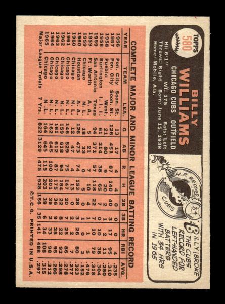 1966 Topps #580 Billy Williams Chicago Cubs EX - HI# HOF-10005965