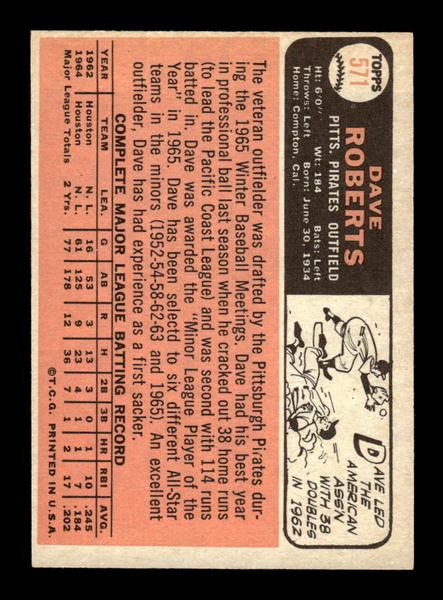 1966 Topps #571 Dave Roberts Pittsburgh Pirates EX - HI# HOF-10005970