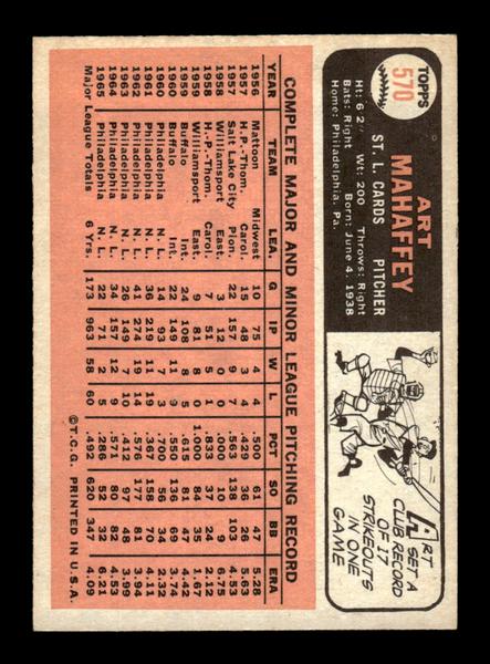 1966 Topps #570 Art Mahaffey St. Louis Cardinals EX - HI# HOF-10005971
