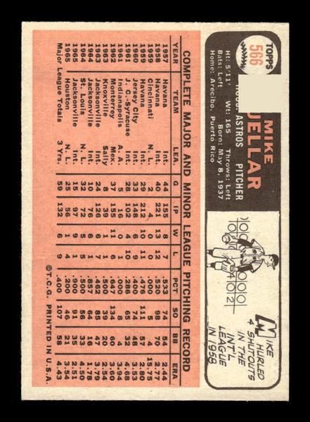 1966 Topps #566 Mike Cuellar Houston Astros EX - HI# HOF-10005974