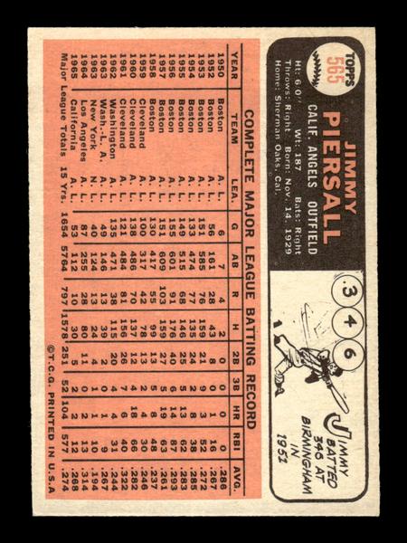 1966 Topps #565 Jimmy Piersall California Angels EX - HI# HOF-10005975