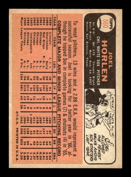 1966 Topps #560 Joel Horlen Chicago White Sox EX - HI# HOF-10005978
