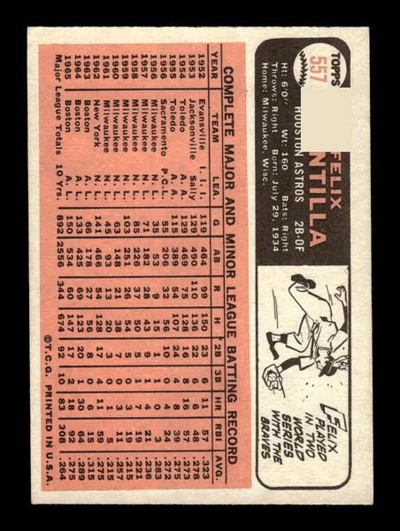 1966 Topps #557 Felix Mantilla Houston Astros EX - HI# HOF-10005981