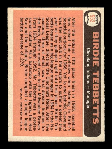 1966 Topps #552 Birdie Tebbetts Cleveland Indians EX - HI# HOF-10005984
