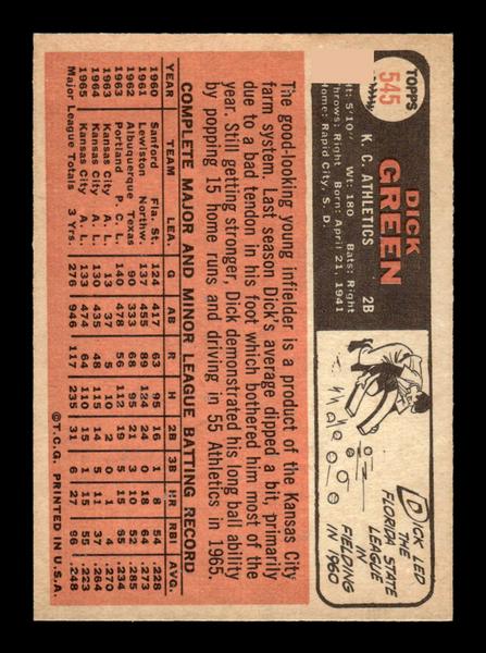 1966 Topps #545 Dick Green Kansas City Athletics EX - HI# HOF-10005988
