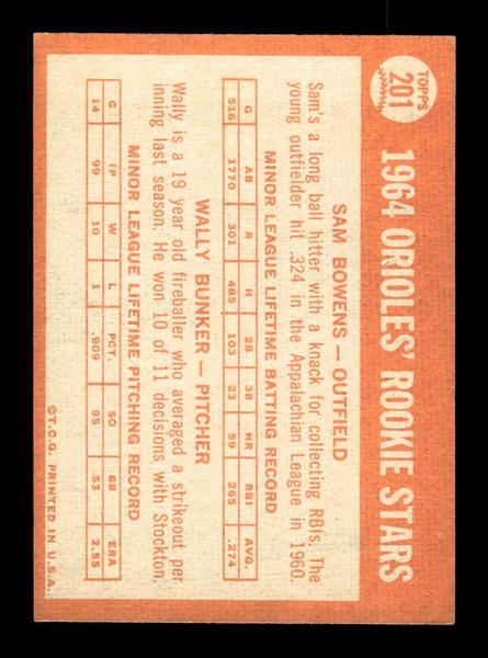 1964 Topps #201 Orioles 1964 Rookie Stars Bowens Bunker EX HOF-10006004