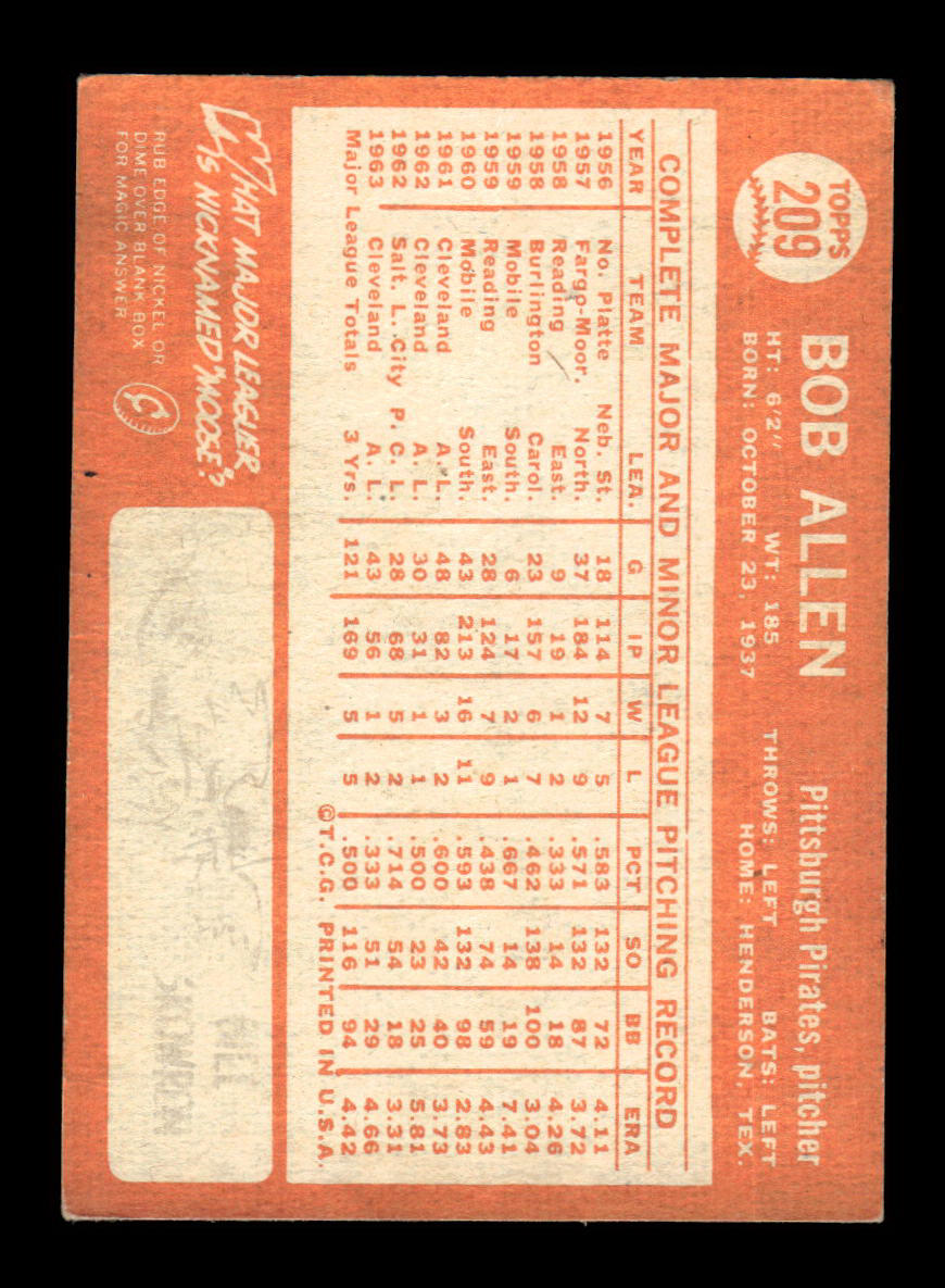 1964 Topps #209 Bob Allen Pittsburgh Pirates EX HOF-10006010