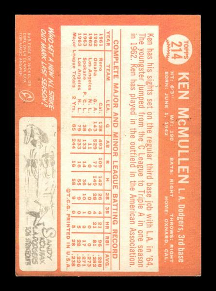 1964 Topps #214 Ken McMullen Los Angeles Dodgers EX HOF-10006014