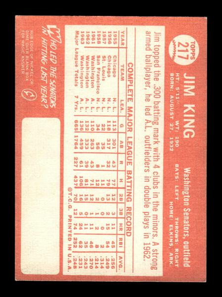 1964 Topps #217 Jim King Washington Senators EX HOF-10006017