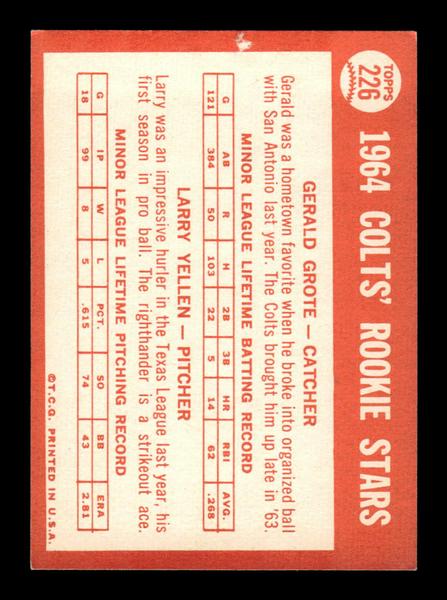 1964 Topps #226 Colts 1964 Rookie Stars Grote Yellen EX HOF-10006023