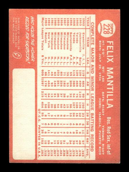 1964 Topps #228 Felix Mantilla Boston Red Sox EX HOF-10006024