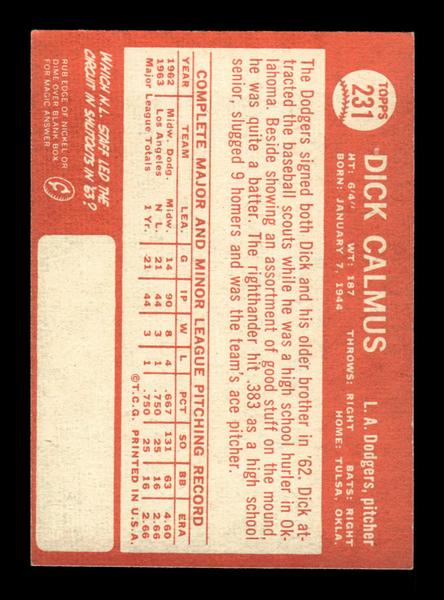 1964 Topps #231 Dick Calmus Los Angeles Dodgers EX HOF-10006026