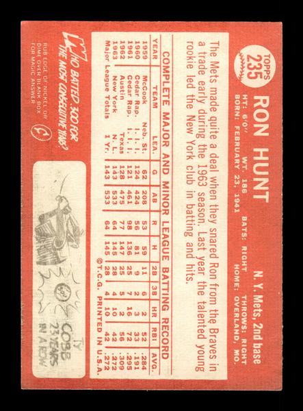 1964 Topps #235 Ron Hunt New York Mets EX HOF-10006028