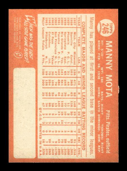 1964 Topps #246 Manny Mota Pittsburgh Pirates EX HOF-10006032