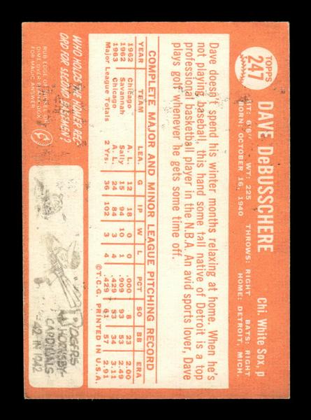 1964 Topps #247 Dave DeBusschere Chicago White Sox EX HOF-10006033