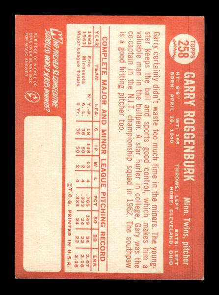 1964 Topps #258 Garry Roggenburk Minnesota Twins EX HOF-10006041