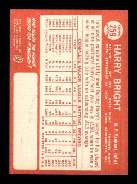 1964 Topps #259 Harry Bright New York Yankees EX HOF-10006042