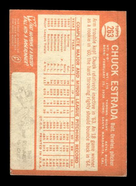 1964 Topps #263 Chuck Estrada Baltimore Orioles EX HOF-10006045