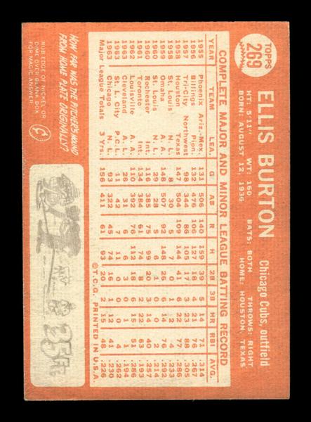 1964 Topps #269 Ellis Burton Chicago Cubs EX HOF-10006048