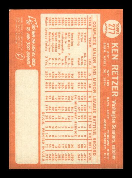 1964 Topps #277 Ken Retzer Washington Senators EX HOF-10006055