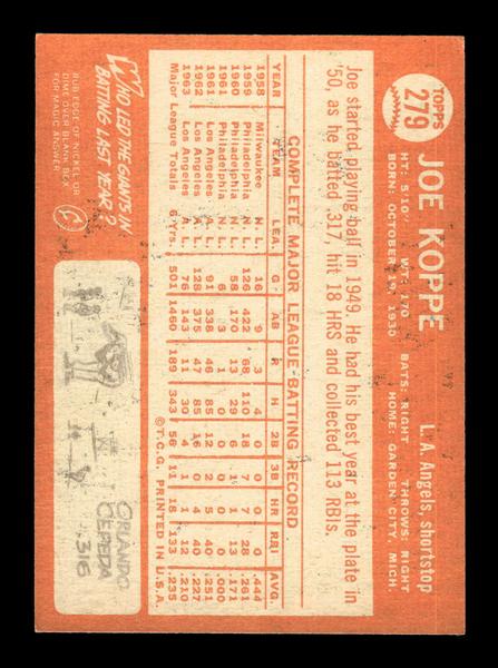 1964 Topps #279 Joe Koppe Los Angeles Angels EX HOF-10006057