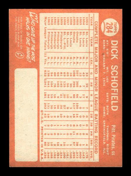 1964 Topps #284 Dick Schofield Pittsburgh Pirates EX HOF-10006060