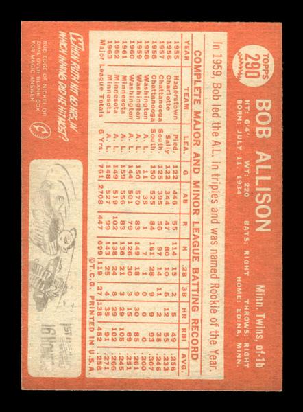 1964 Topps #290 Bob Allison Minnesota Twins EX HOF-10006064