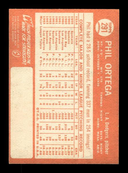 1964 Topps #291 Phil Ortega Los Angeles Dodgers EX HOF-10006065