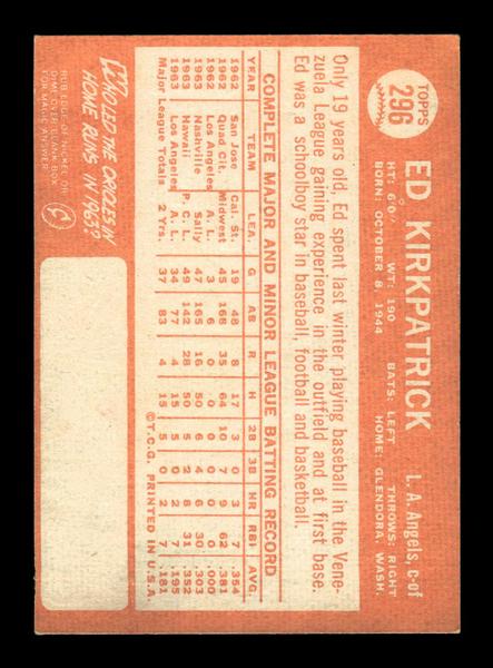 1964 Topps #296 Ed Kirkpatrick Los Angeles Angels EX HOF-10006069