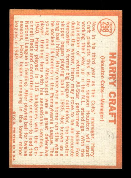 1964 Topps #298 Harry Craft Houston Colt .45s EX HOF-10006071