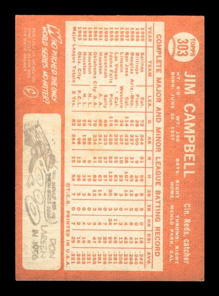 1964 Topps #303 Jim Campbell Cincinnati Reds EX HOF-10006075
