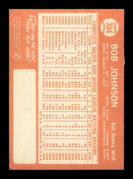 1964 Topps #304 Bob Johnson Baltimore Orioles EX HOF-10006076