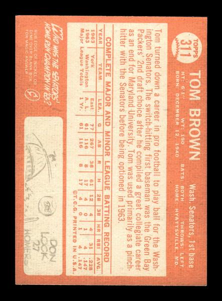 1964 Topps #311 Tom Brown Washington Senators EX HOF-10006081