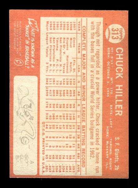 1964 Topps #313 Chuck Hiller San Francisco Giants EX HOF-10006083