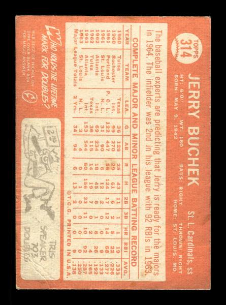 1964 Topps #314 Jerry Buchek St. Louis Cardinals EX HOF-10006084