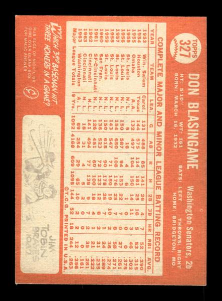 1964 Topps #327 Don Blasingame Washington Senators EX HOF-10006092