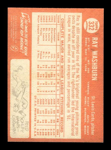 1964 Topps #332 Ray Washburn St. Louis Cardinals EX HOF-10006096