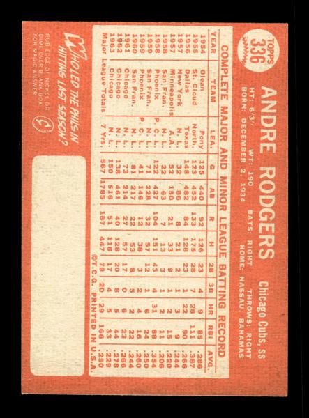 1964 Topps #336 Andre Rodgers Chicago Cubs EX HOF-10006100