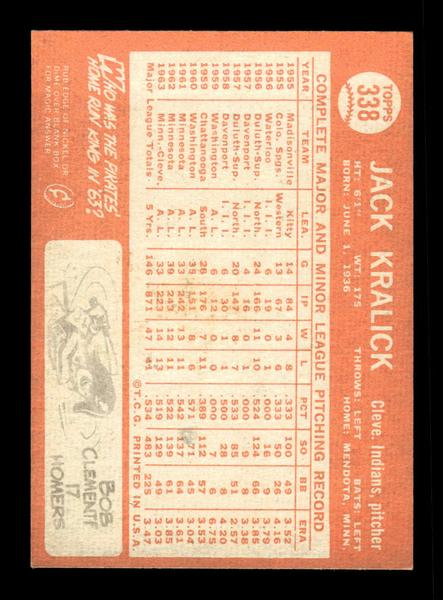 1964 Topps #338 Jack Kralick Cleveland Indians EX HOF-10006102