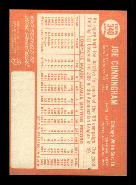1964 Topps #340 Joe Cunningham Chicago White Sox EX HOF-10006104