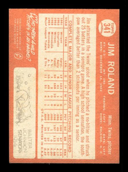 1964 Topps #341 Jim Roland Minnesota Twins EX HOF-10006105