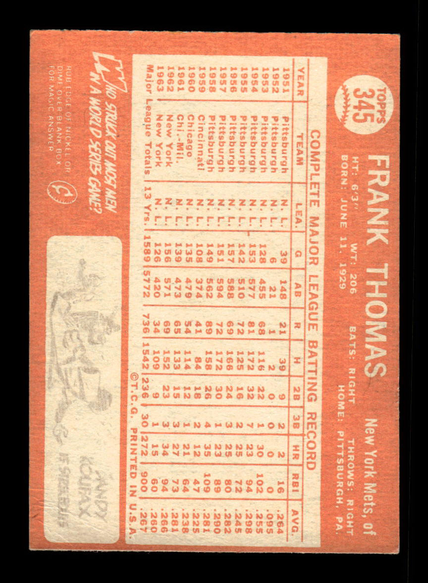 1964 Topps #345 Frank Thomas New York Mets EX HOF-10006107