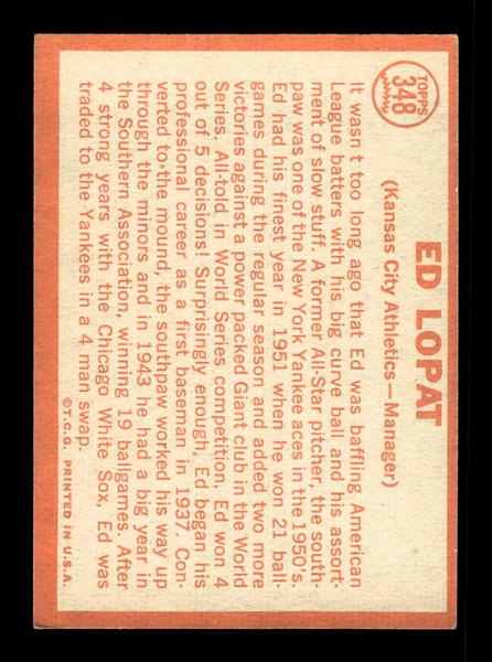 1964 Topps #348 Ed Lopat Kansas City Athletics EX HOF-10006110