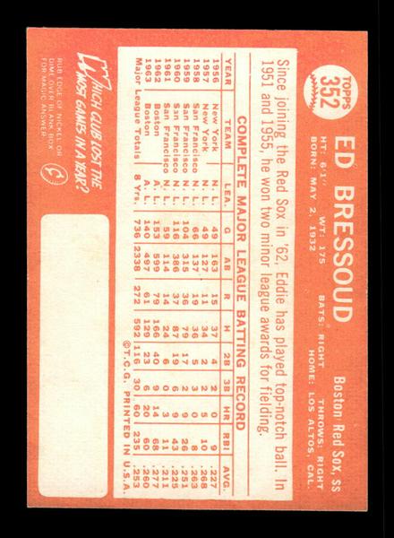 1964 Topps #352 Eddie Bressoud Boston Red Sox EX HOF-10006113