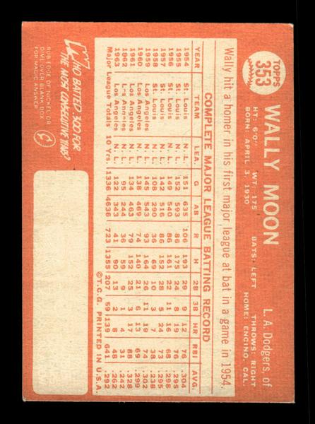 1964 Topps #353 Wally Moon Los Angeles Dodgers EX HOF-10006114