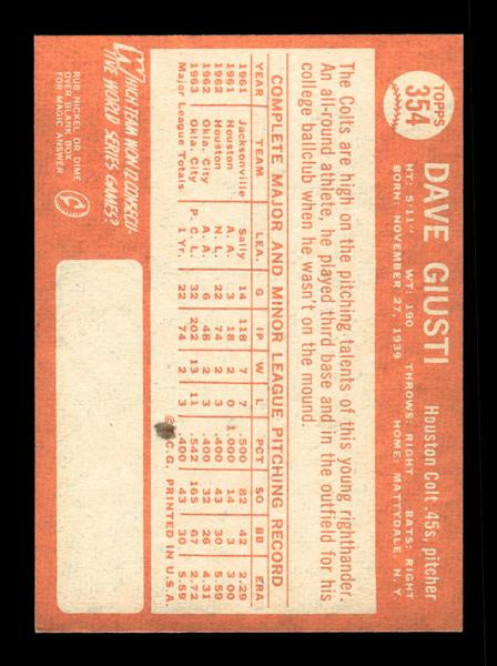 1964 Topps #354 Dave Giusti Houston Colt .45s EX HOF-10006115