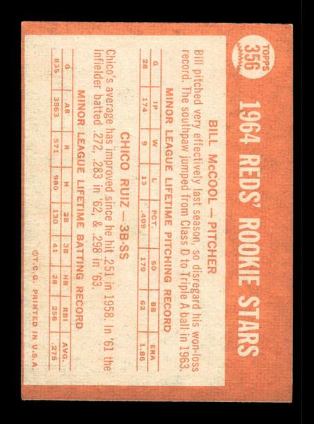 1964 Topps #356 Reds 1964 Rookie Stars McCool Ruiz EX HOF-10006117