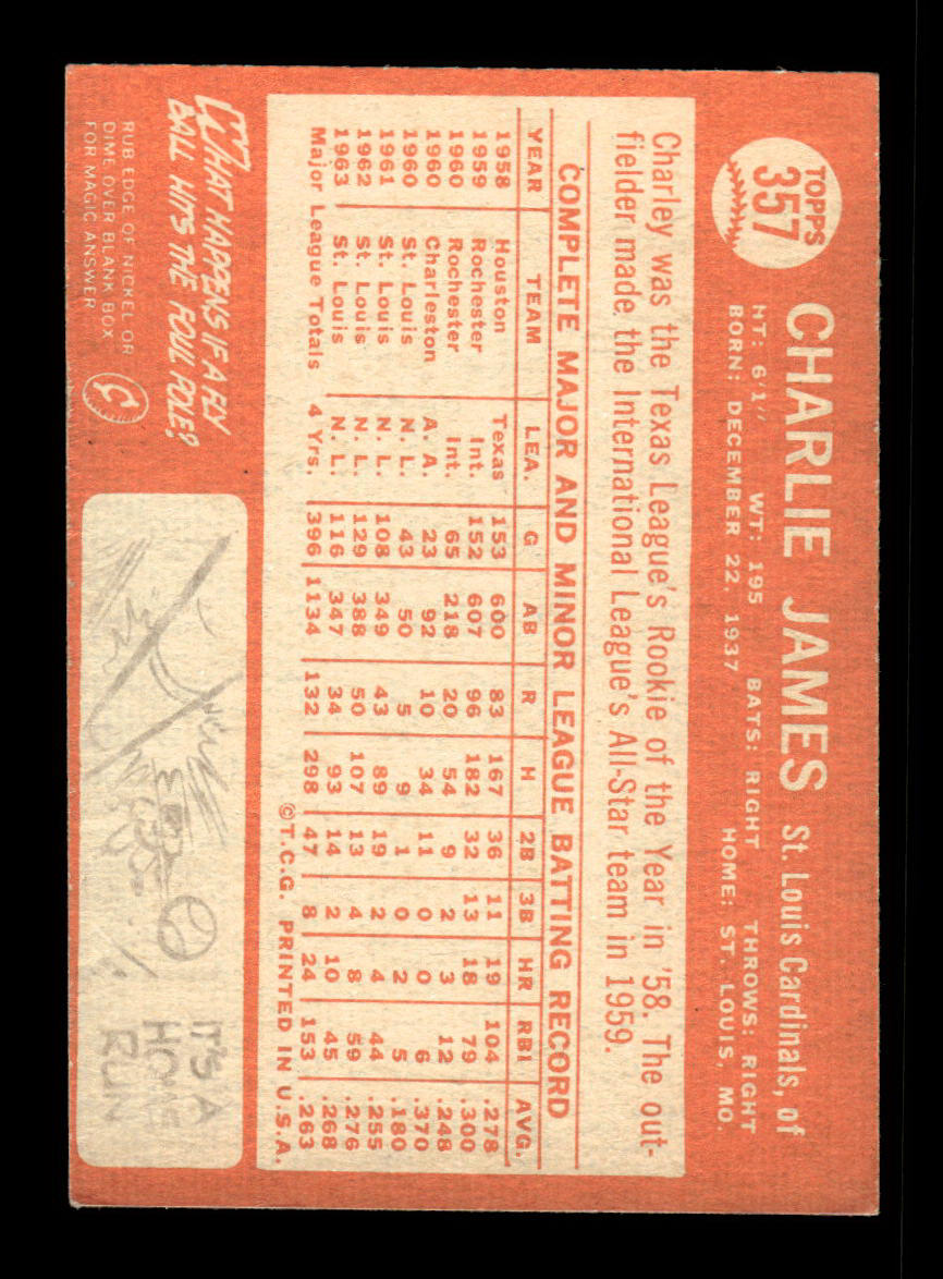 1964 Topps #357 Charlie James St. Louis Cardinals EX HOF-10006118